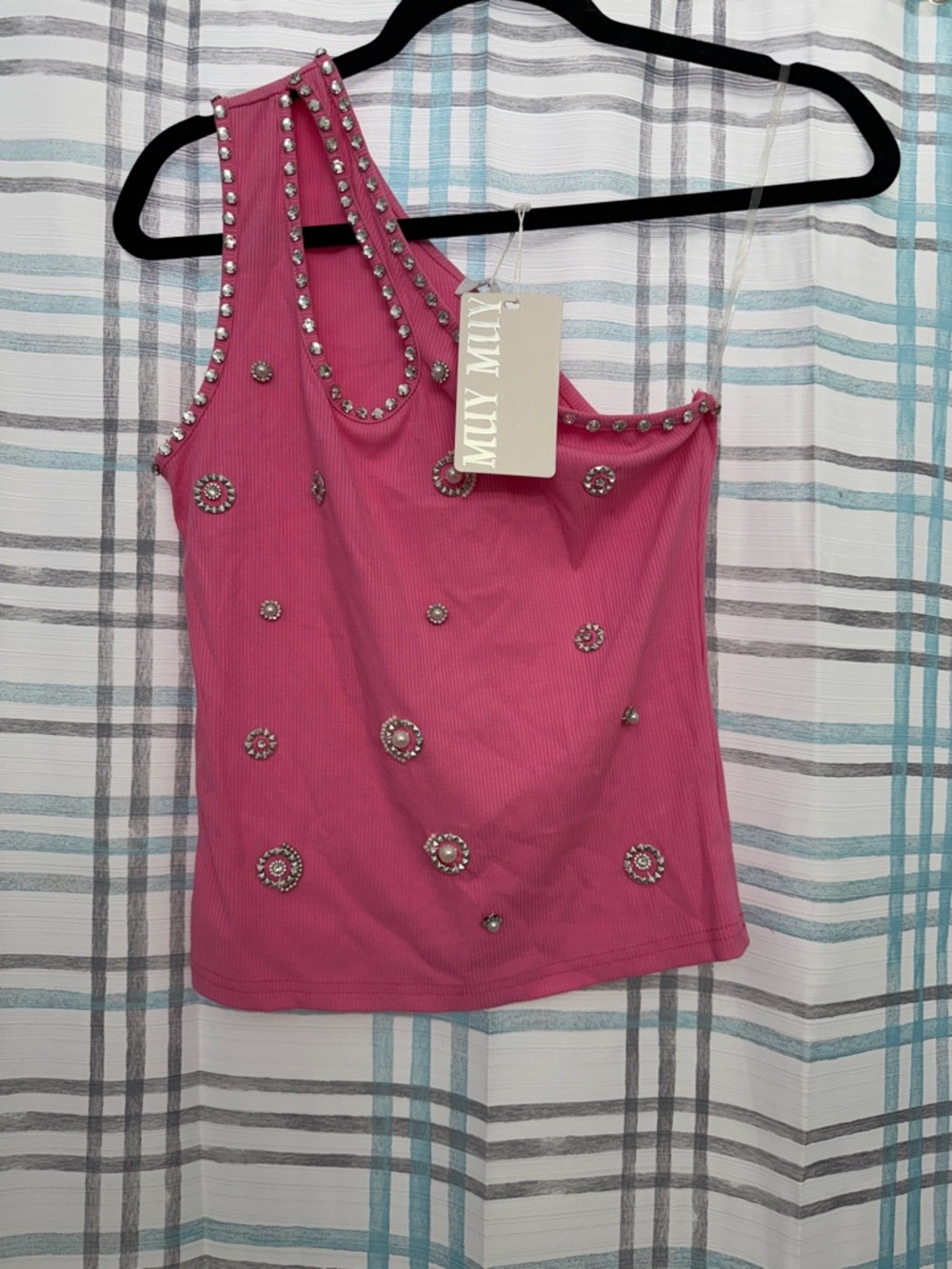 MUY MUY Pink Embellished One-Shoulder Women's Tank Top